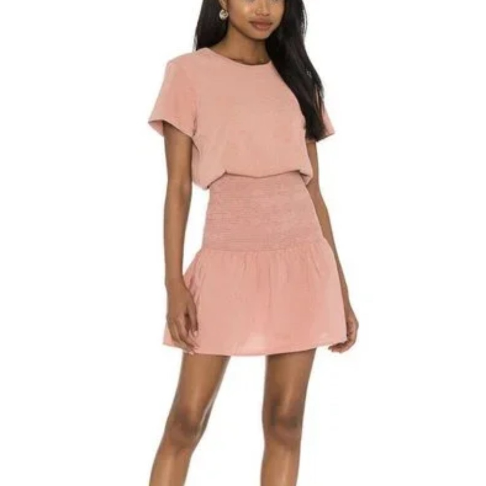 Nation LTD Kacy Combo Dress Pink Glaze Smocked Waist Cotton Size Large